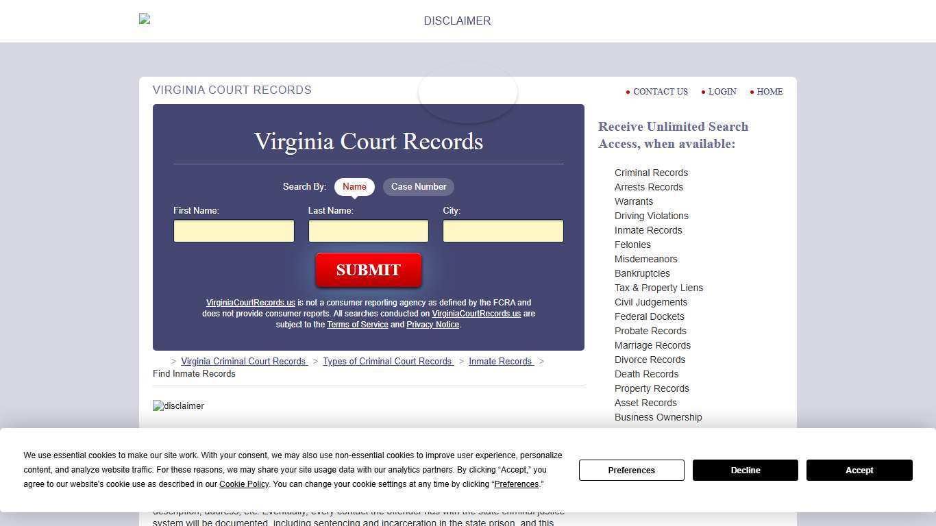 Virginia Inmate Search | VirginiaCourtRecords.us