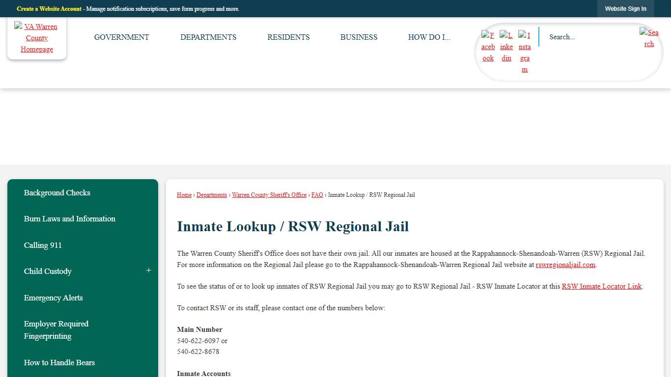 Inmate Lookup / RSW Regional Jail | Warren County, VA